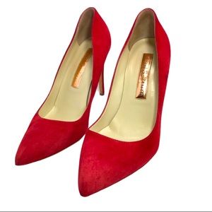 Rupert Sanderson Red Suede Point Toe Heels 7.5
